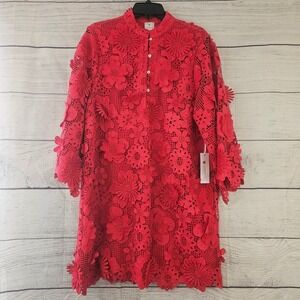 J.Marie S Small Red Seraphina 3D Floral Lace Lined Short Dress NWT $168 L811